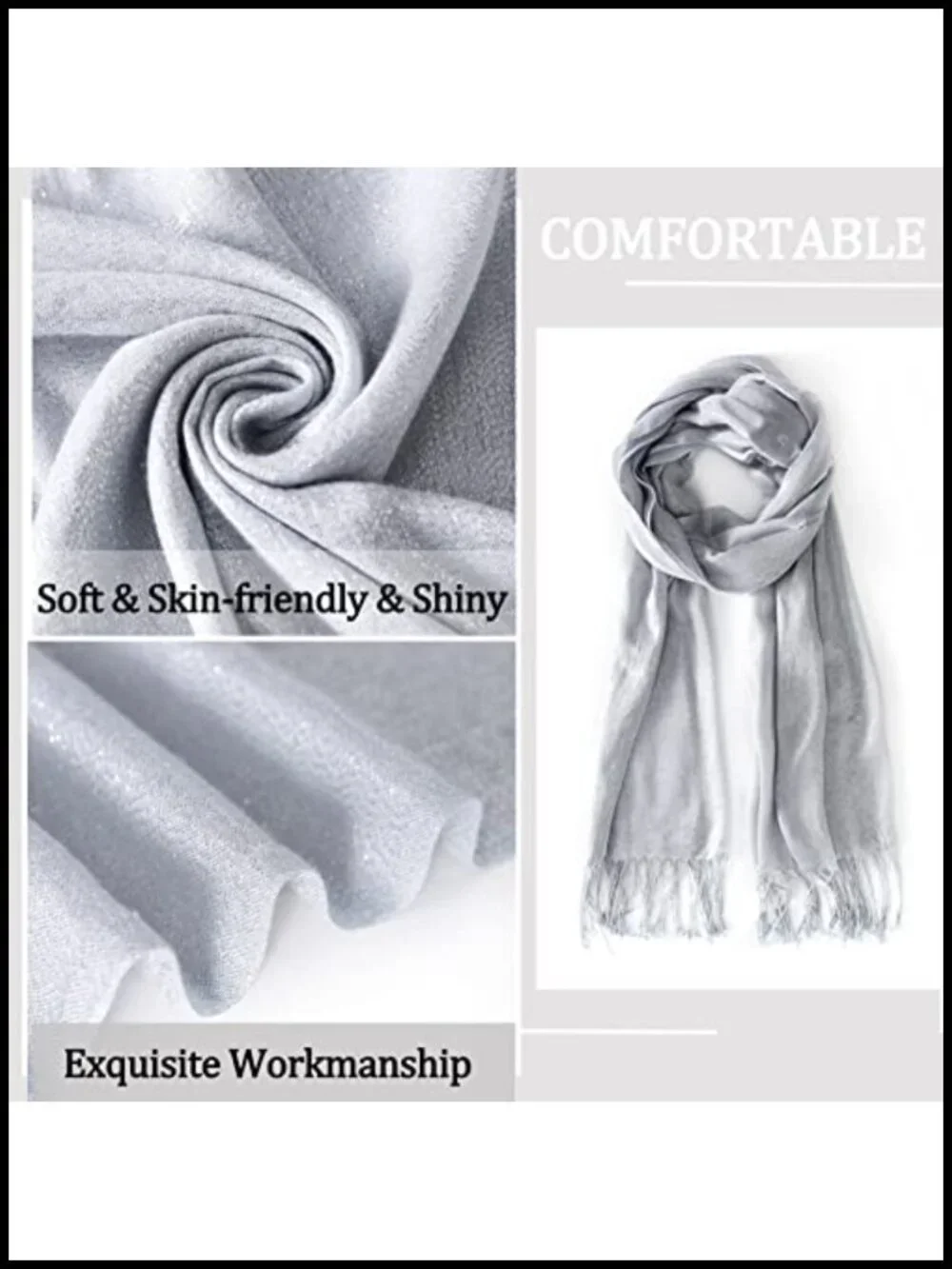 Women's Glitter Pashmina Shawl Scarf Long Tassels Evening Wrap